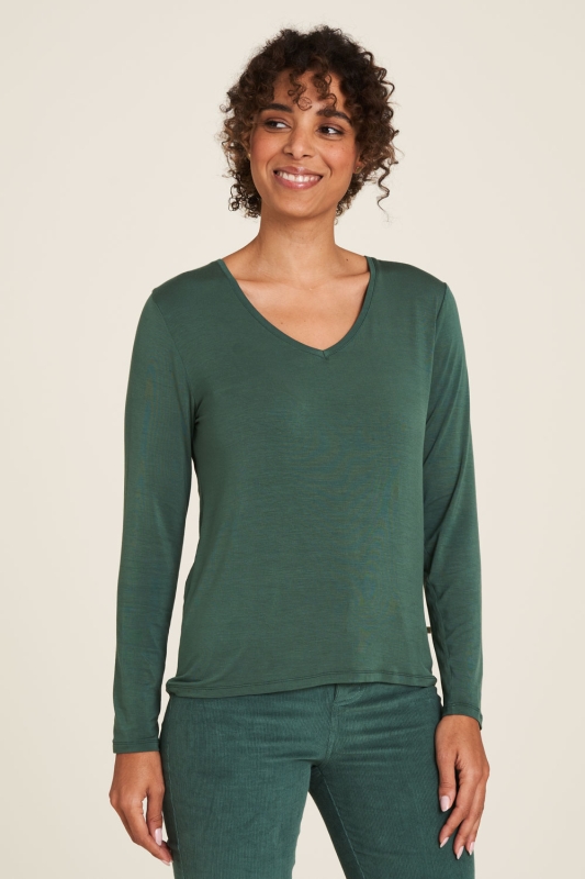 Langärmeliges Tencel Shirt - dark green